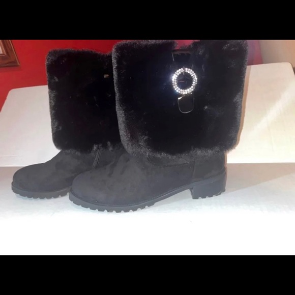 Midnight Velvet Sequined Buckled Fur & Suede Women’s Boots SIZE: 10 - Picture 2 of 11